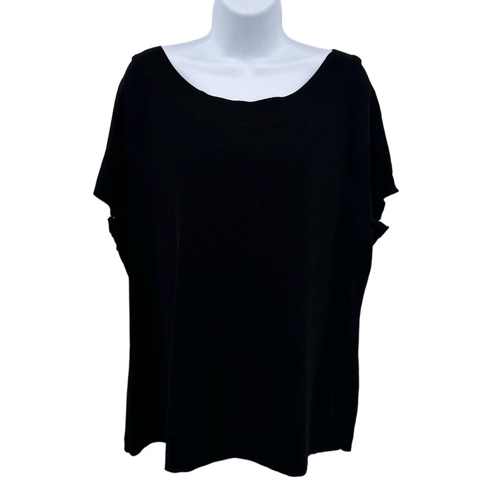 Talbots Black Ribbed Knit Short Sleeve Dress Shirt Blouse Womens Plus 2X Stretch
